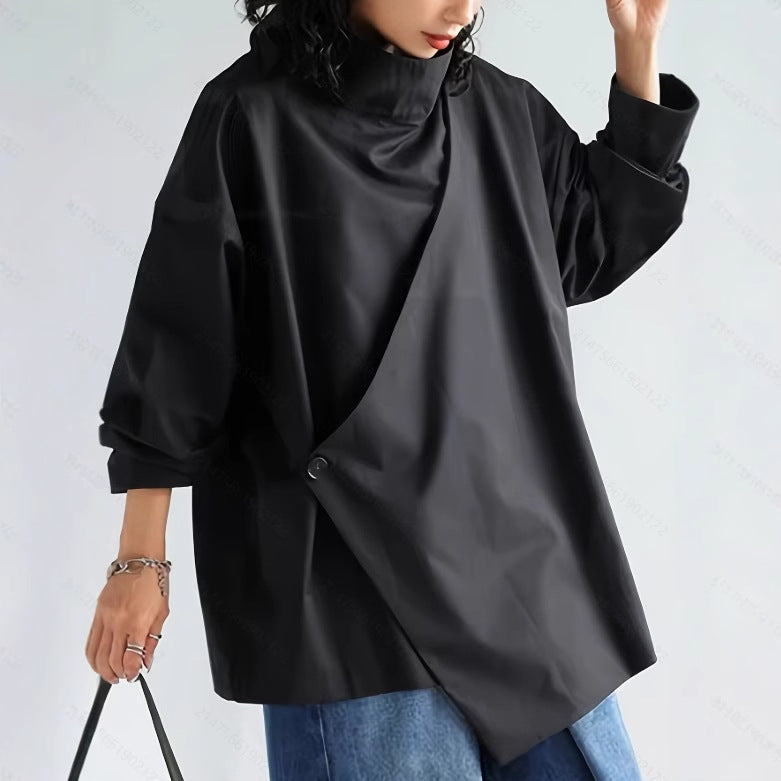 Long Sleeve Shirt with Cascading Collar for Effortless Style