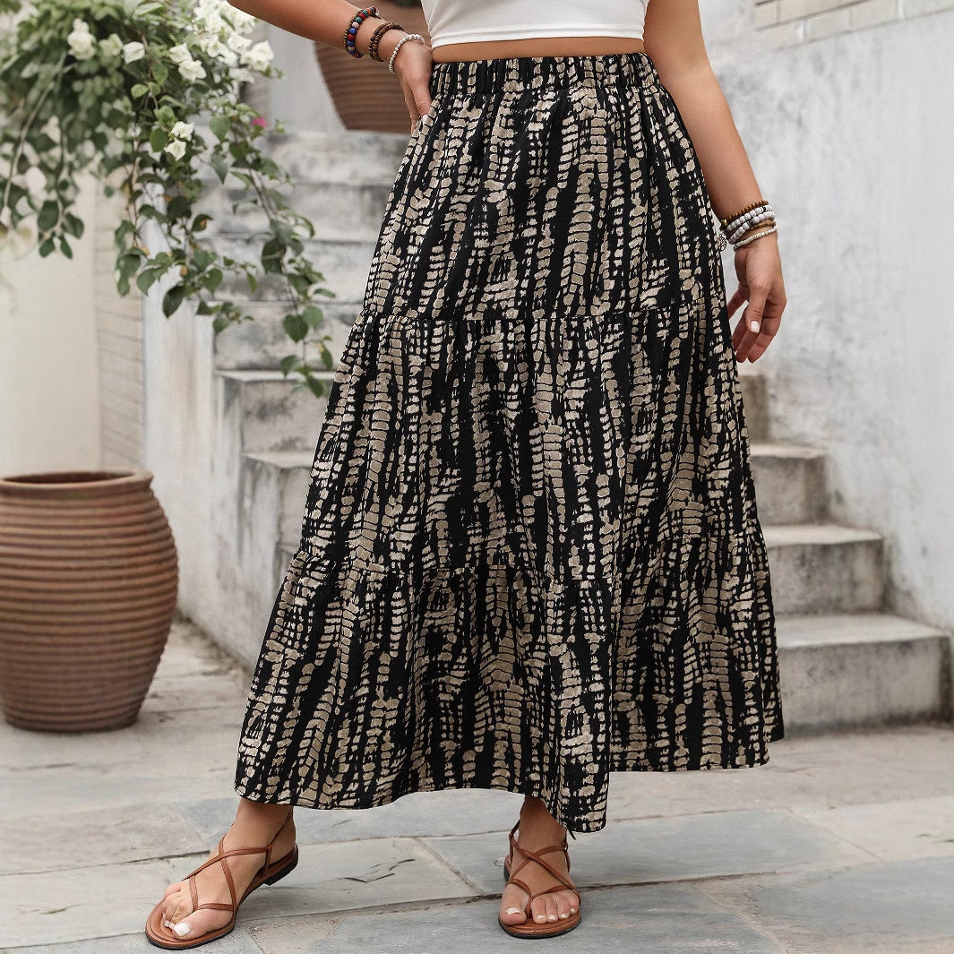 High Waist Plus Size Skirt with Elegant Stripe Pattern Design