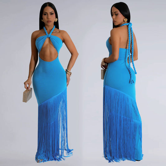 Tube Top Dress with Elegant Tassel Detailing for Events and Parties