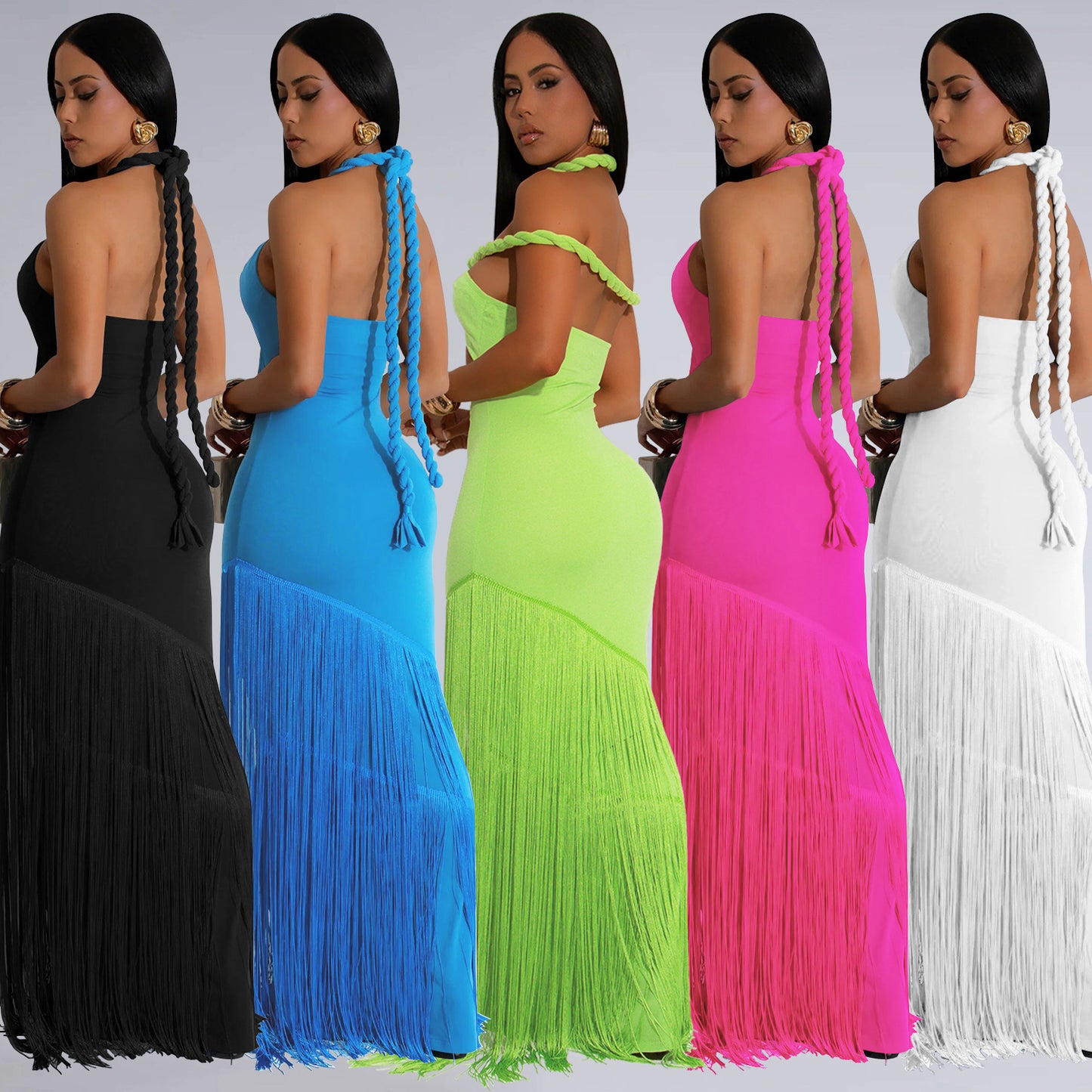 Tube Top Dress with Elegant Tassel Detailing for Events and Parties