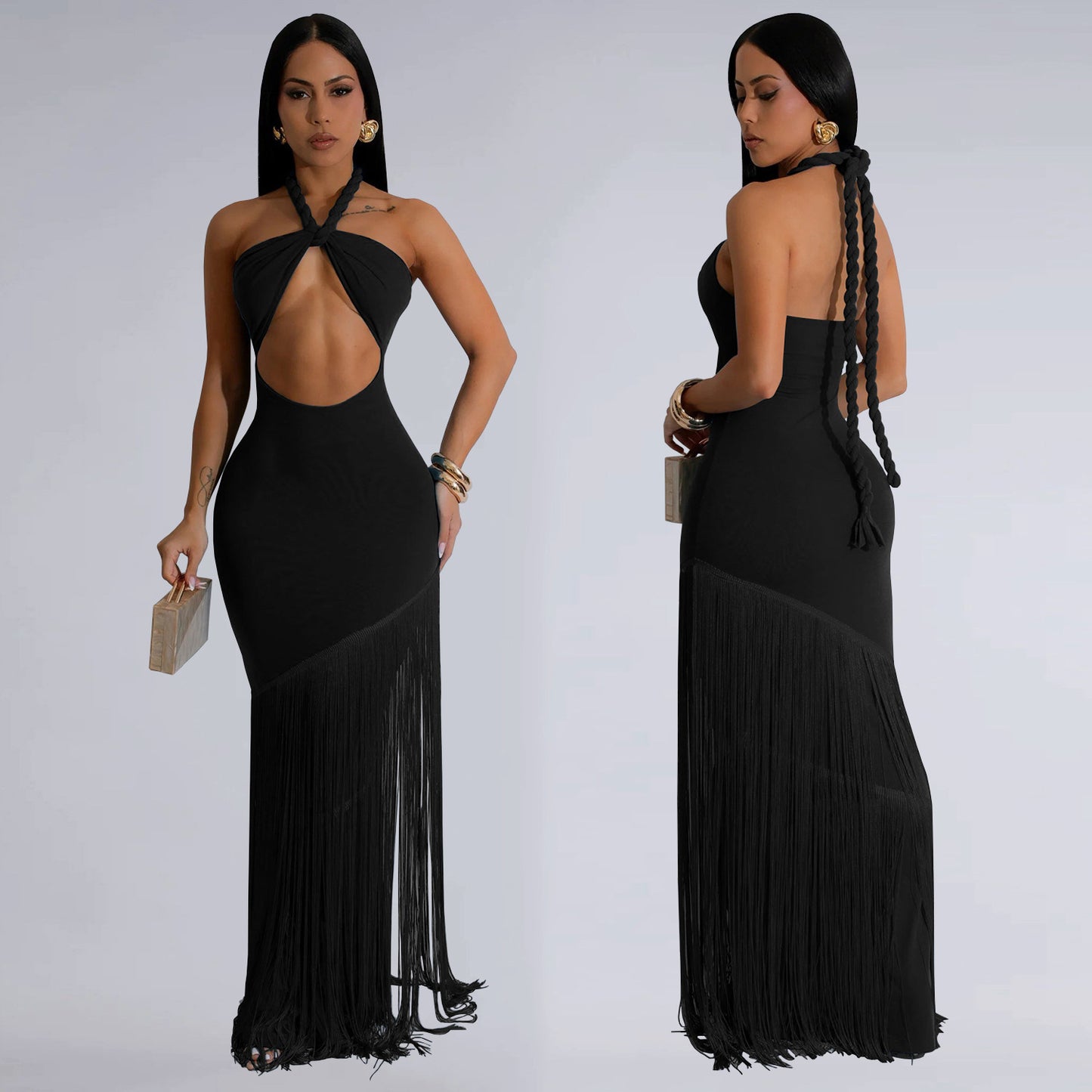 Tube Top Dress with Elegant Tassel Detailing for Events and Parties