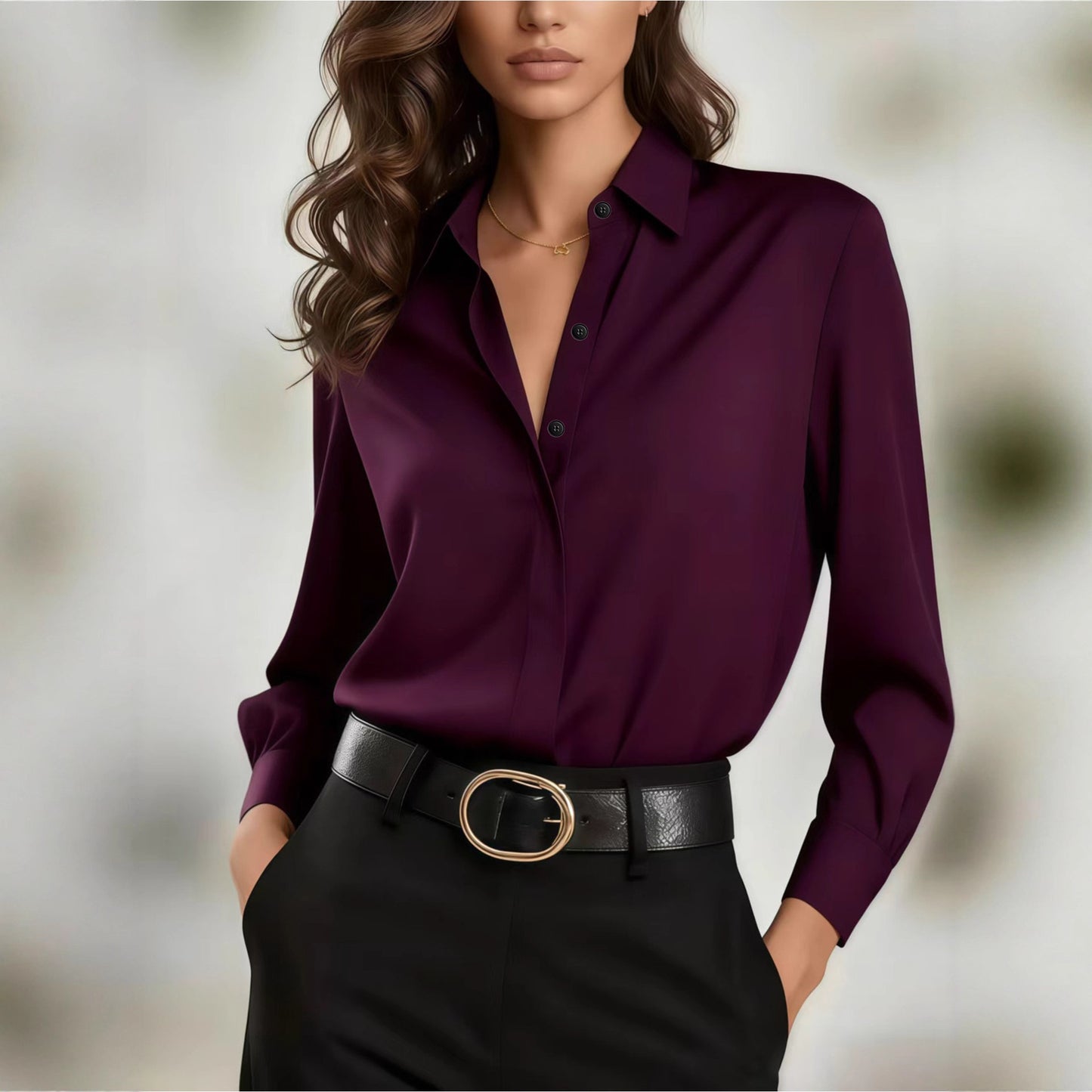 Solid Color Loose Button Lapel Shirt with Long Sleeves