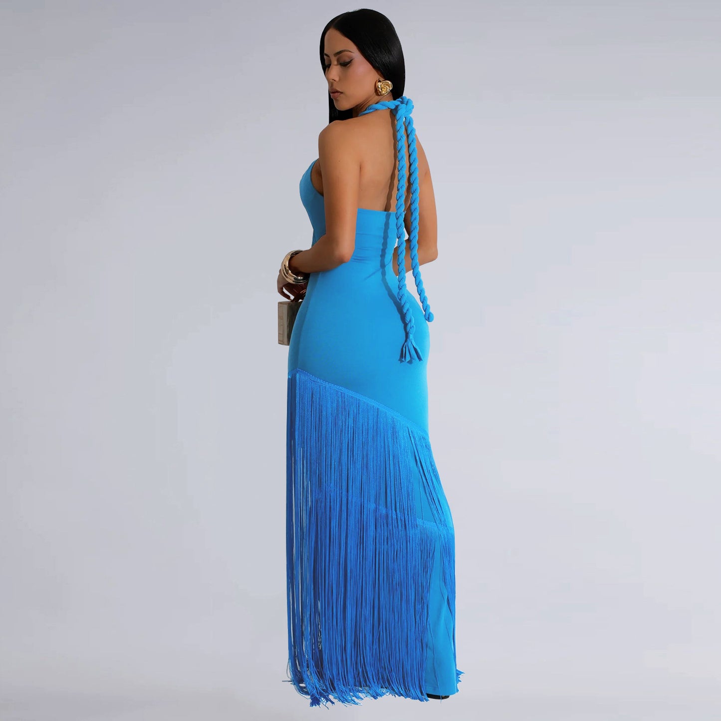 Tube Top Dress with Elegant Tassel Detailing for Events and Parties