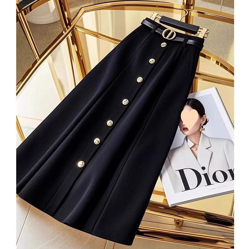 High Waist A-Line Black Skirt with Elegant Temperament Style