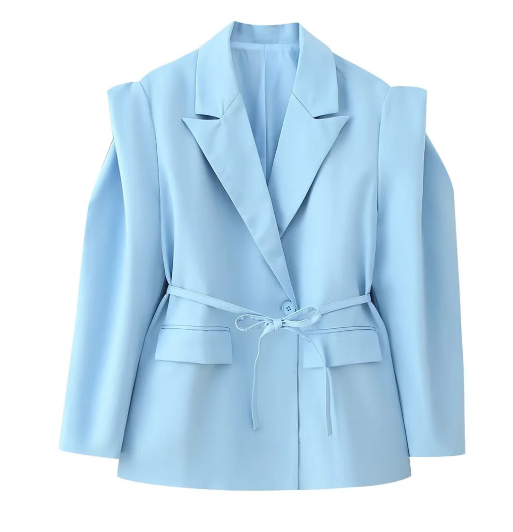 Padded Shoulder Blazer with Lace-up Waist Control for a Flattering Fit