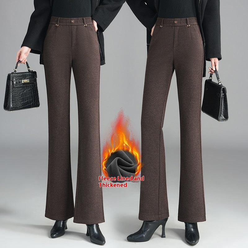 Fleece-lined Slim Flare Pants with High Waist Design for Comfort