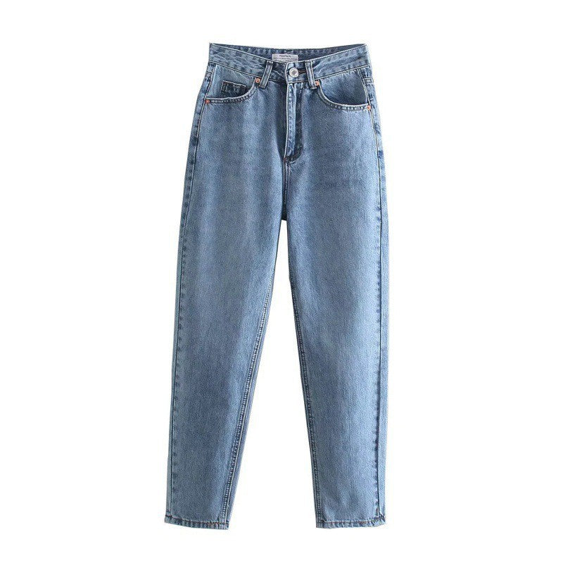 High Waist Loose Casual Denim Trousers with Straight-Leg Style