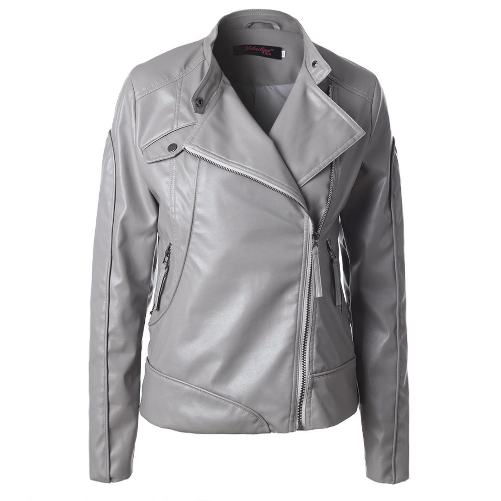 Stand Collar Side Zipper Leather Jacket with Urban Leisure Style