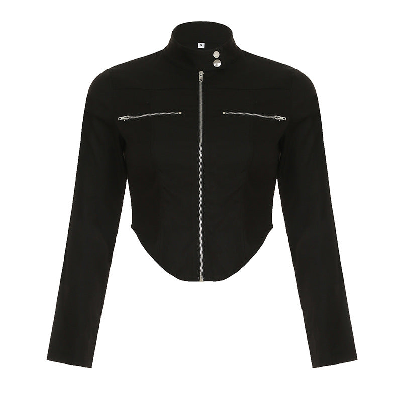 Stand-up Collar Slim Fit Zipper Jacket for Modern Street Style