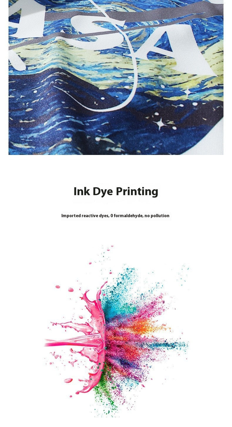 Cotton American Street Font Print Retro Loose Short Sleeve Top