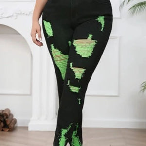 Denim Trousers with Ripped Contrast Colors for Street Fashion Style