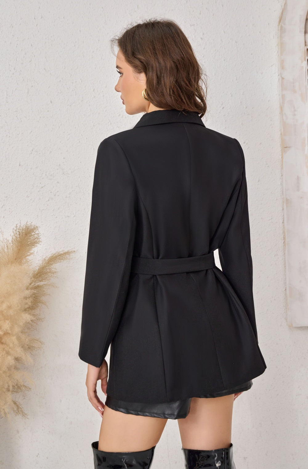 Slim Fit Business Suit Coat with Elegant Drawstring Style