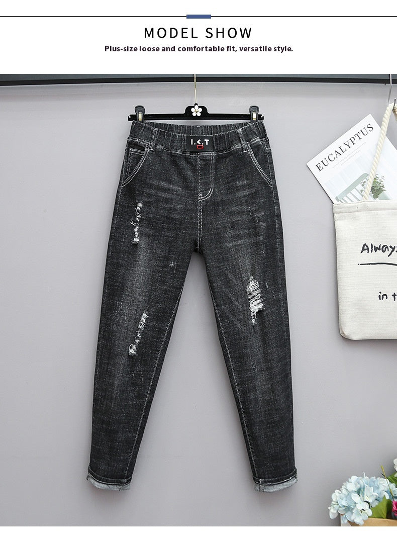 Plus Size Stretch High Waist Jeans with Cropped Denim Style