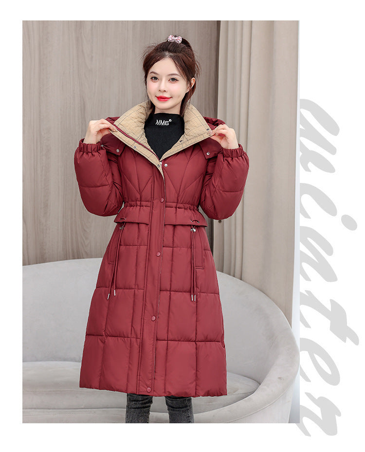 Mid-length Slimming Cotton Coat with Cinched Style and Pockets