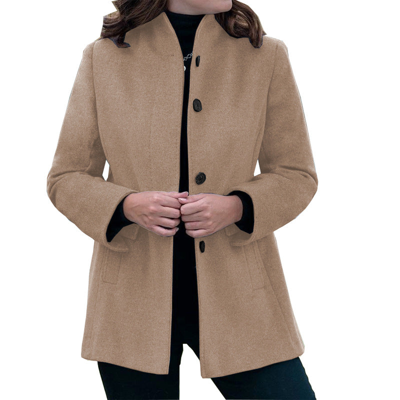 Minimalist Long Sleeve Lapel Button Slim-fit Woolen Coat