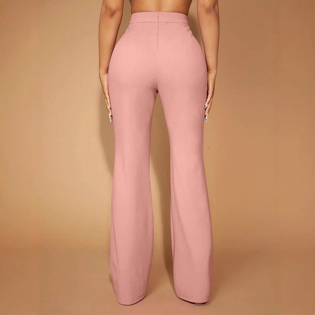 High Waist Casual Business Trousers with Pocket Design