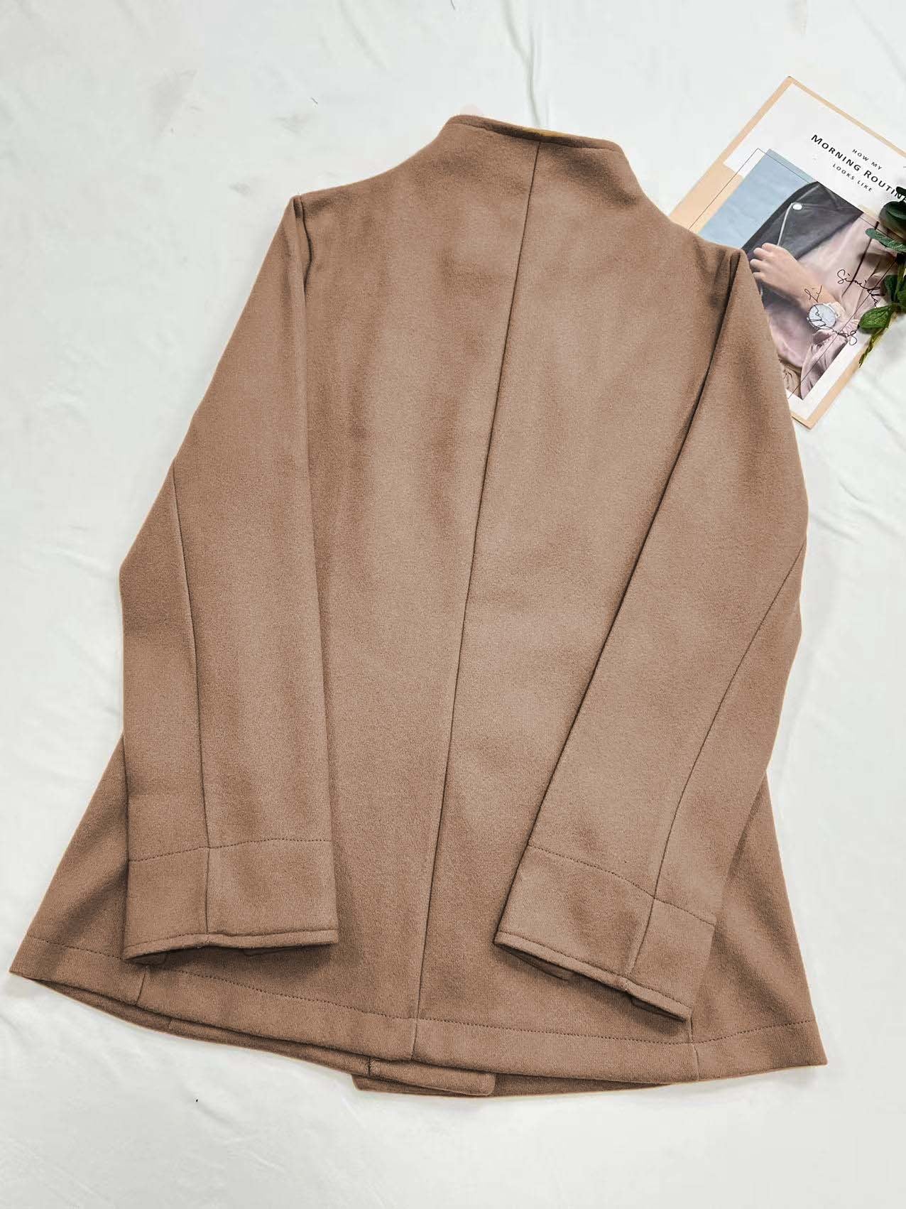 Minimalist Long Sleeve Lapel Button Slim-fit Woolen Coat