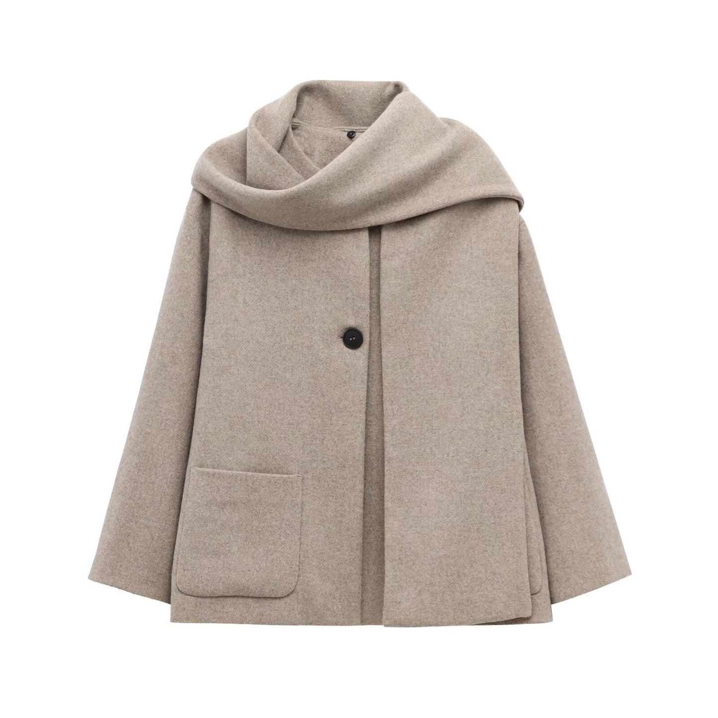French Style Blended Scarf Coat with Faux Fur Collar
