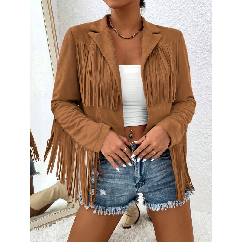 Slim Tassel Long Sleeve Blazer with Versatile Color Options
