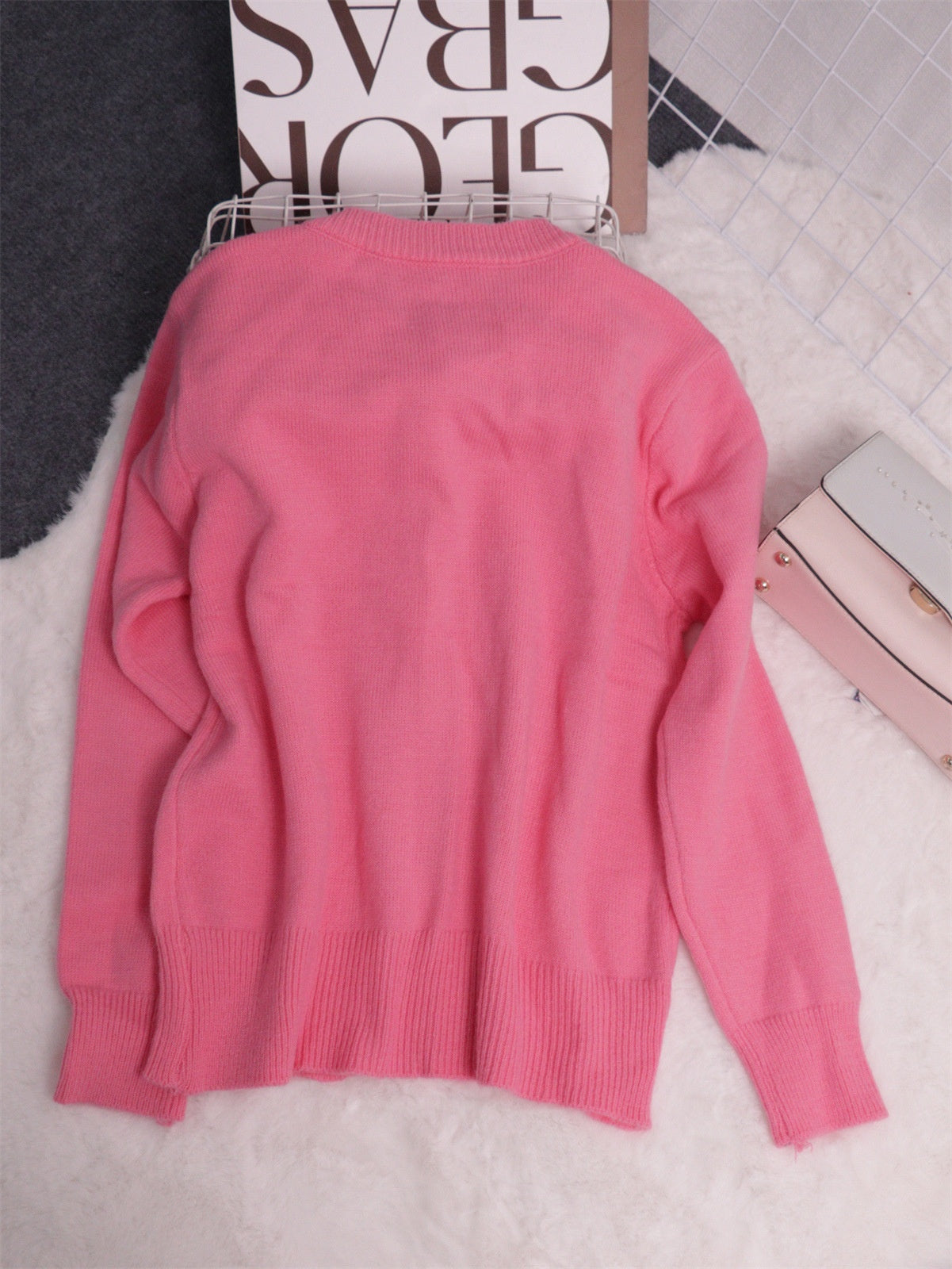 Simple Commute Color Button Single-breasted Knitted Cardigan Sweater Coat