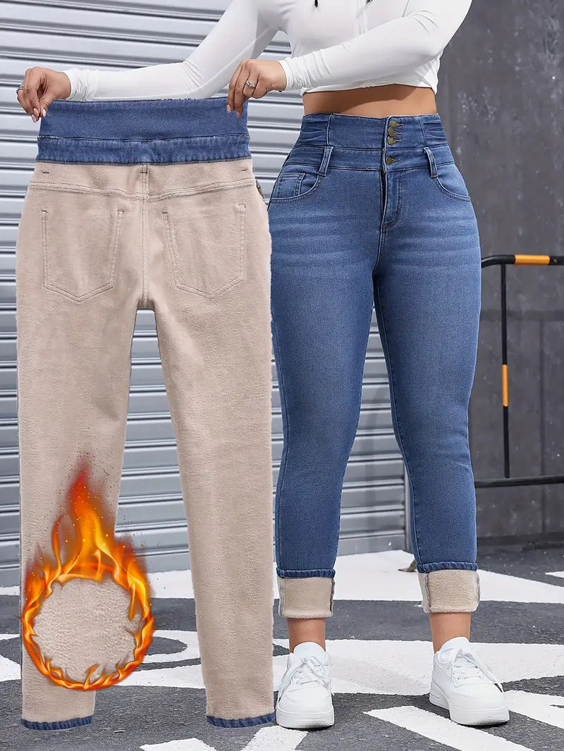 Denim Trousers with Multi-button Design for Comfortable Style