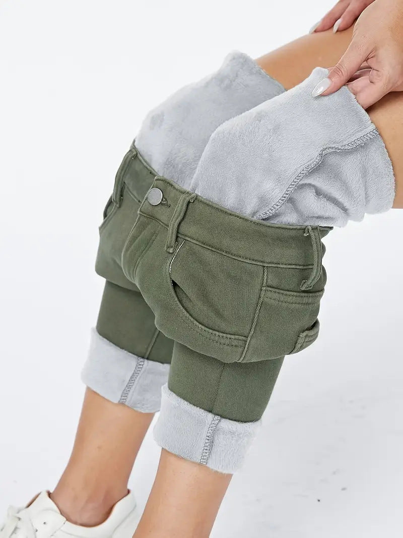 Skinny Denim Trousers with High Waist Design for Flattering Fit