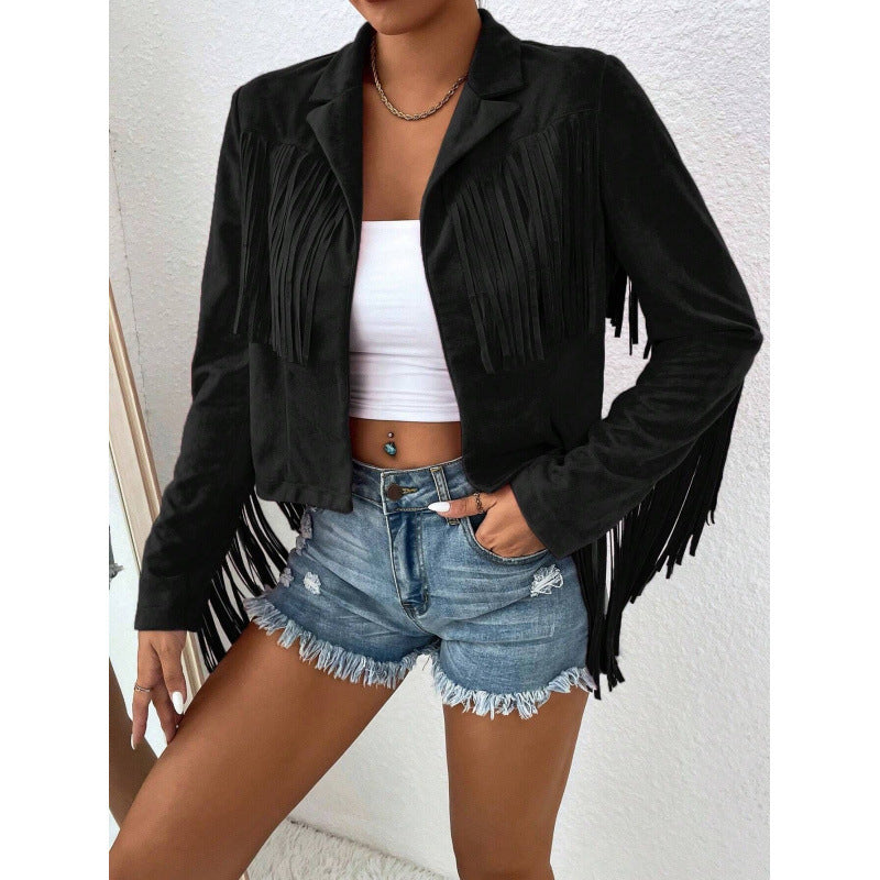 Slim Tassel Long Sleeve Blazer with Versatile Color Options