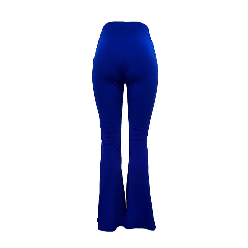 Bootcut Trousers with High Waist Design and Ripped Details