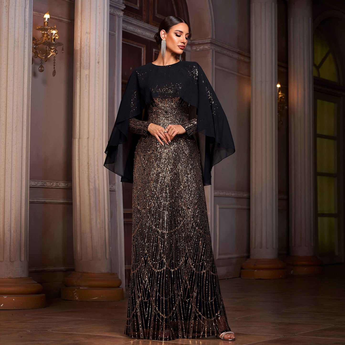 A-Line Evening Dress with Sequins for Glamorous Banquet Events