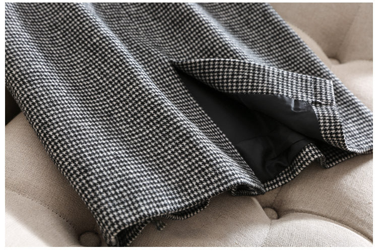 Houndstooth Skirt with High Waist Design for Effortless Style