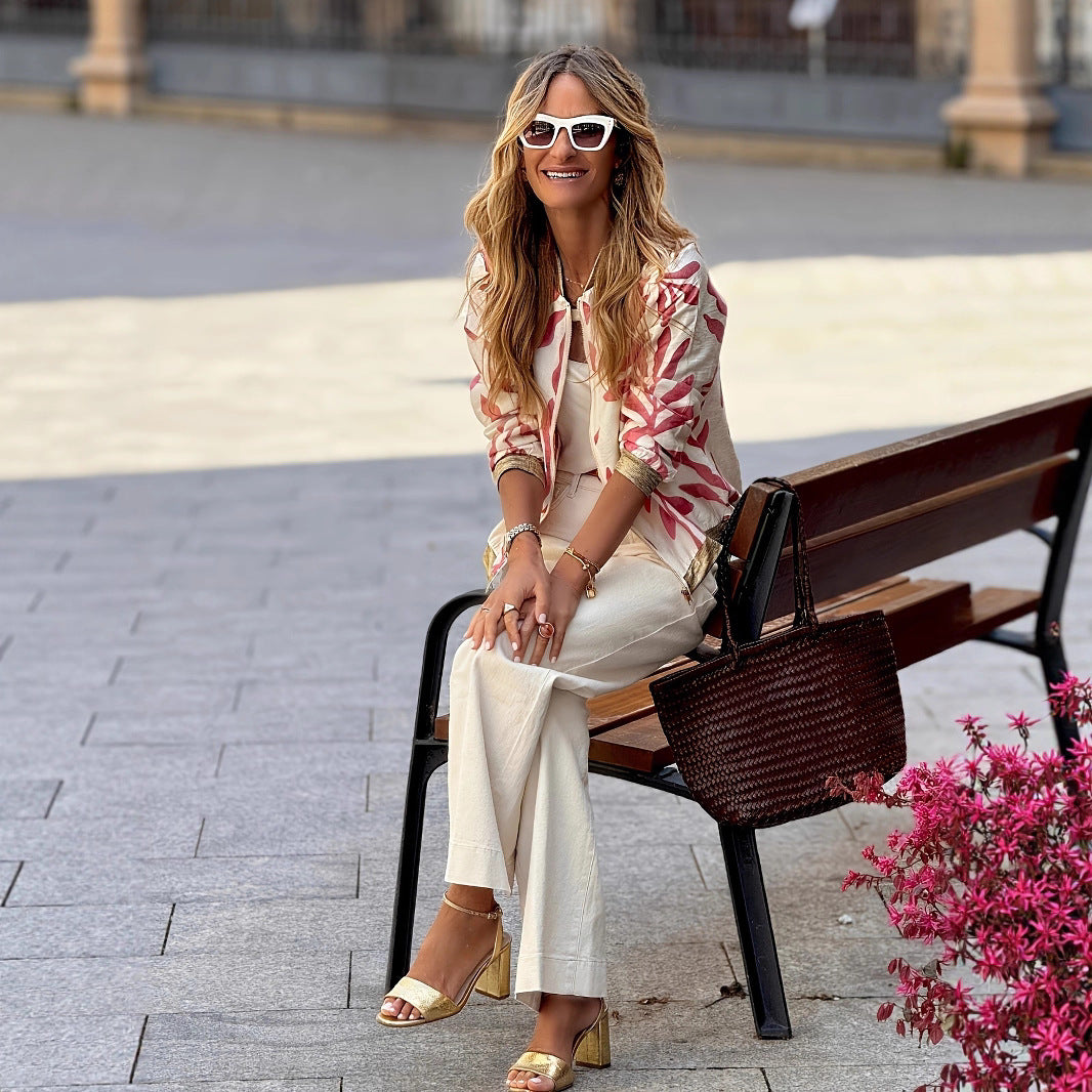 Slim Plant Zipper Coat with Long Sleeve for Trendy Street Style