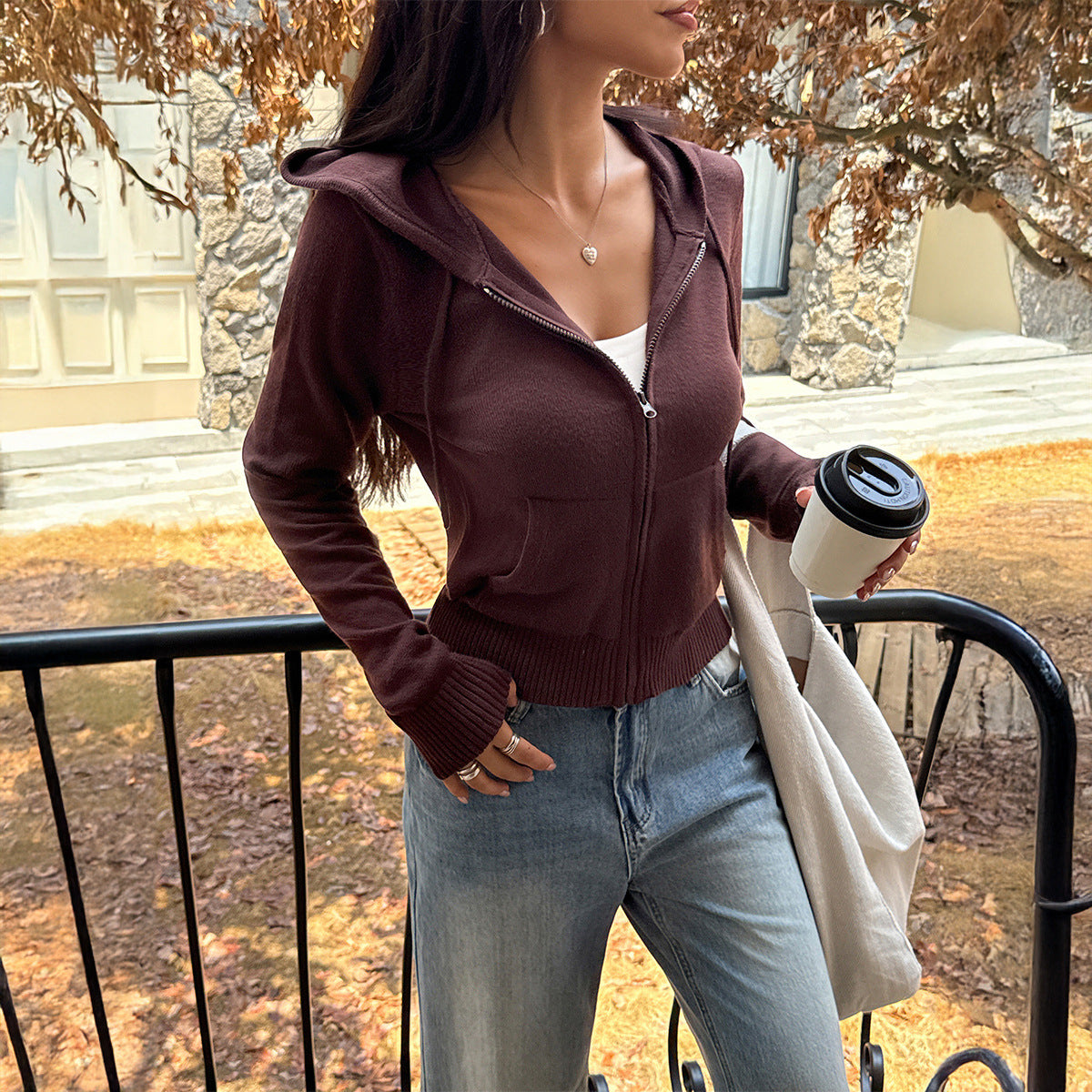 Hooded Wool Coat Sweatshirt with Long Sleeves and Comfortable Fit