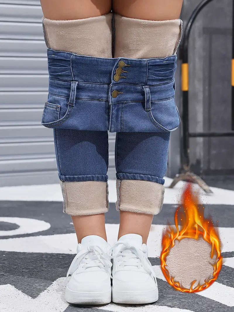 Denim Trousers with Multi-button Design for Comfortable Style