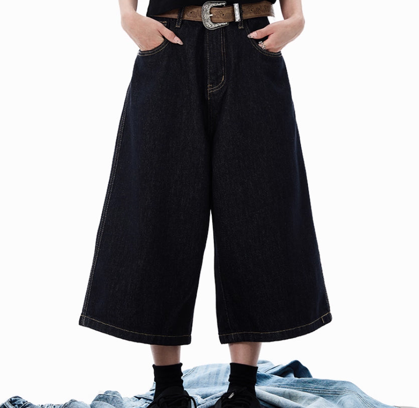 Lyocell Denim Blue Primary Color Cropped Jeans