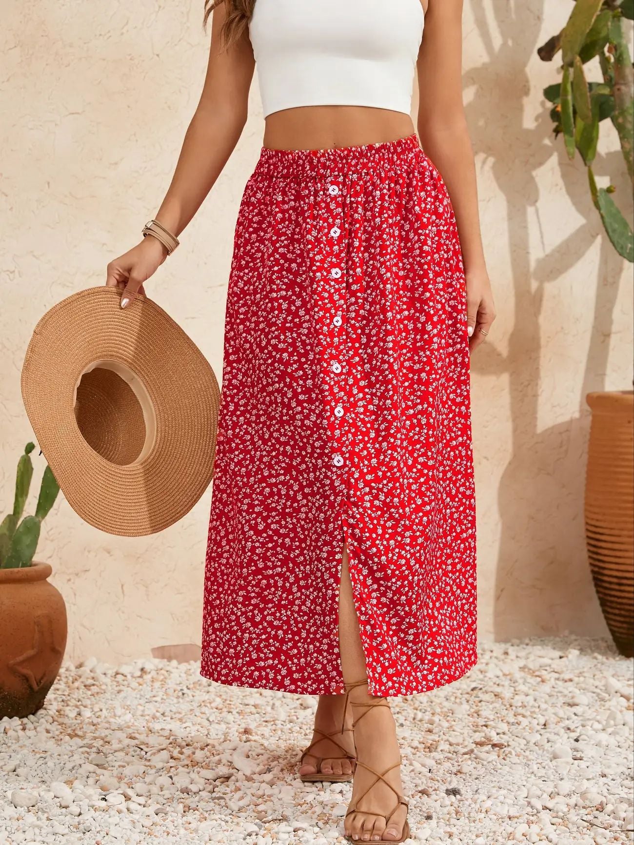 A-Line Skirt with Self-Tie and Embroidery Design for Summer Style