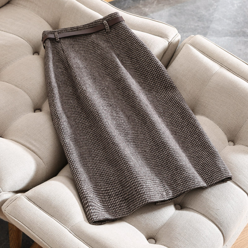 Houndstooth Skirt with High Waist Design for Effortless Style