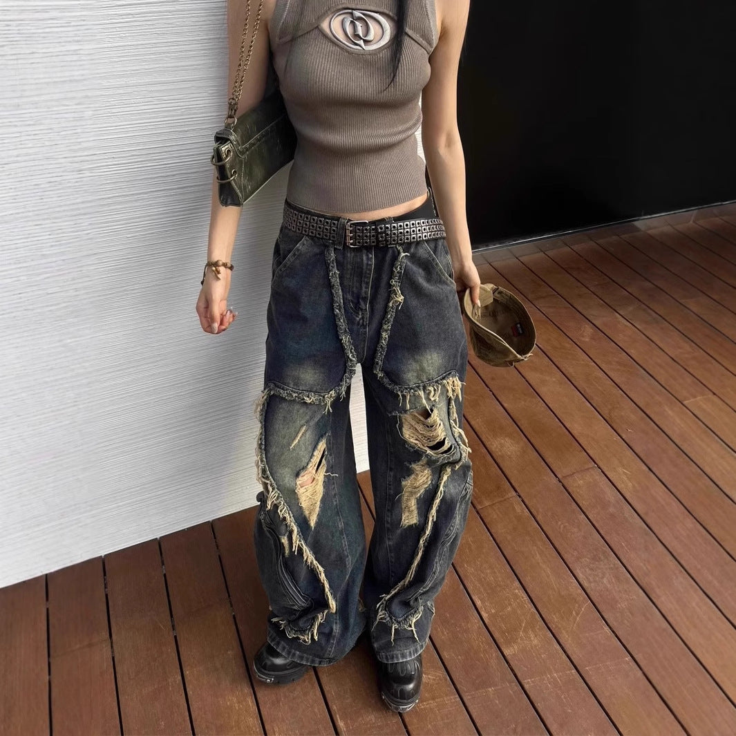 Ripped Jeans with Distressed Style and Big Pockets