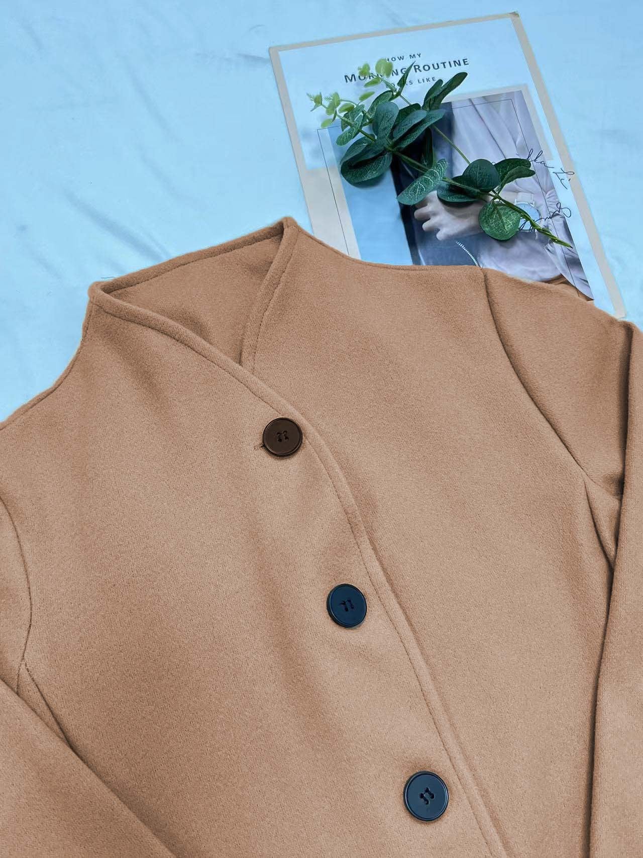 Minimalist Long Sleeve Lapel Button Slim-fit Woolen Coat
