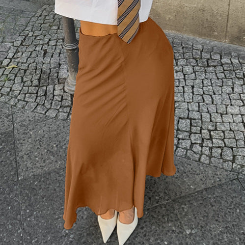 Khaki Slim-fit Tulle Skirt with Elegant Draping Effect