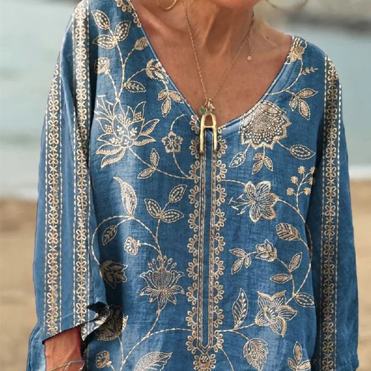 Floral Print Long Sleeve Shirt with Casual Japanese Style