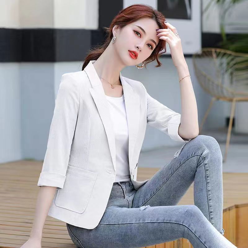 Casual Cotton and Linen Tailored Suit Top with Versatile Color Options