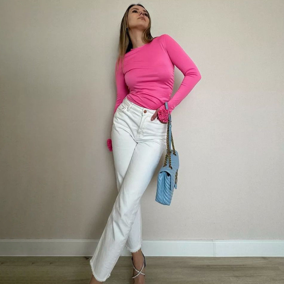 Floral Long Sleeve Slim-fit Tops with Charming 3D Design