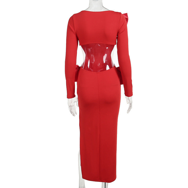 Slim-fit Sheath Dress with Bow Detail and Open Back Design