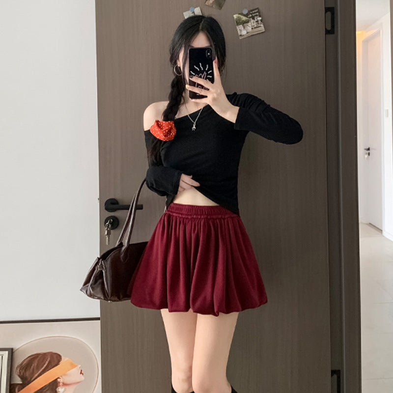 Crimp Slimming Skirt with High Waist and Pockets for Casual Style