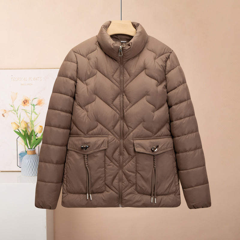 Solid Color Thick Cotton Jacket with Medium Length Design