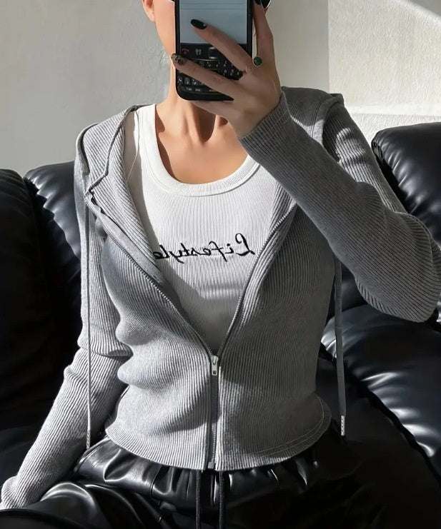 Slim-fit Zipper Hooded Jacket Coat with Casual Cardigan Style