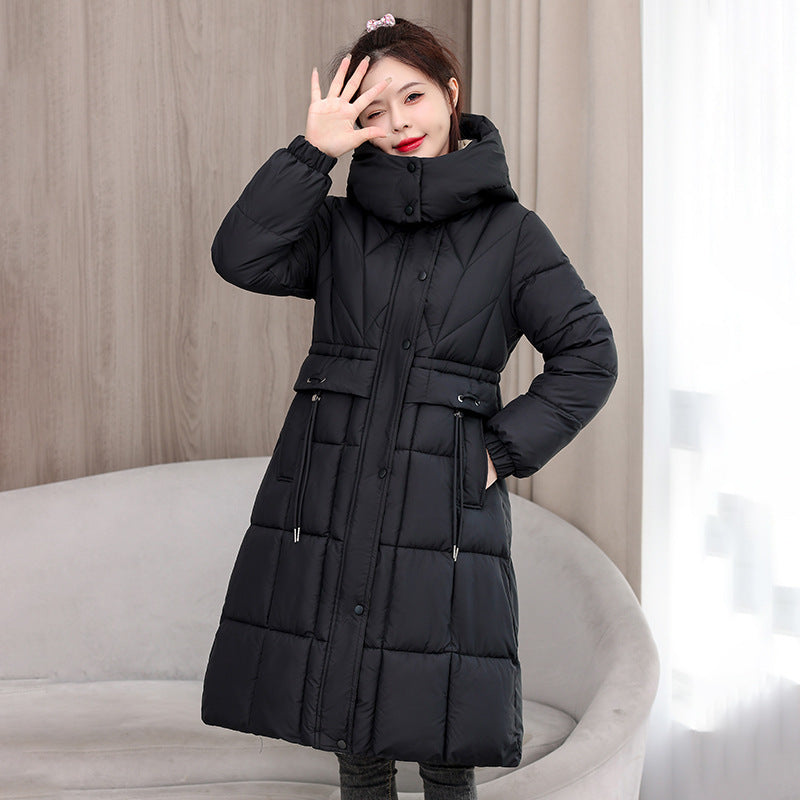 Mid-length Slimming Cotton Coat with Cinched Style and Pockets