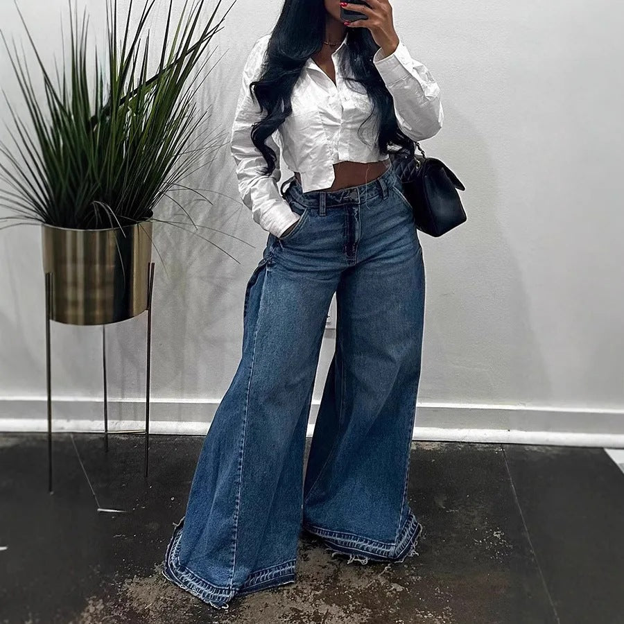 Loose Wide Leg Jeans with Tassel Details for a Unique Style Statement