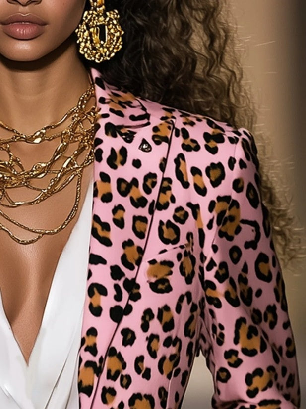 Leopard Print Suit Jacket with Long Sleeves for Bold Fashion Statements