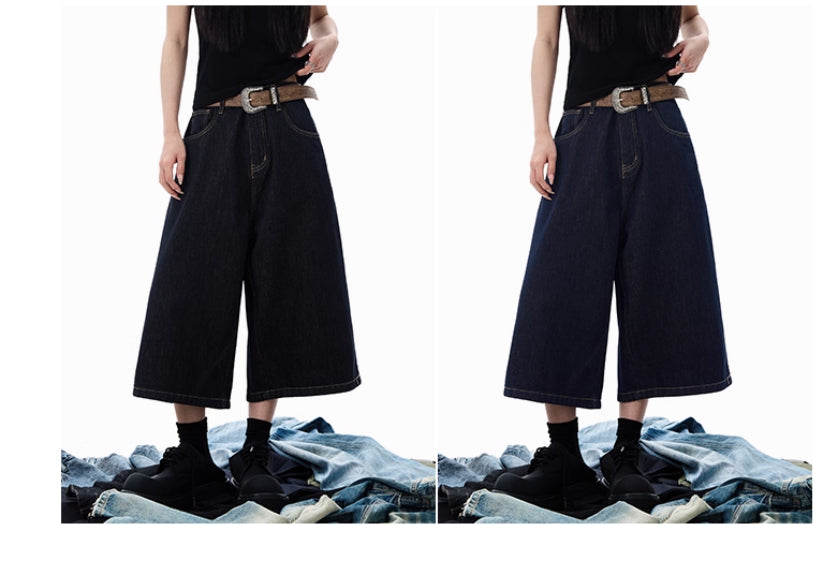 Lyocell Denim Blue Primary Color Cropped Jeans